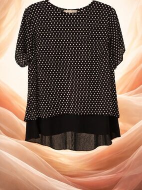 Michael Kors Black and White Polka Dot Layered Blouse